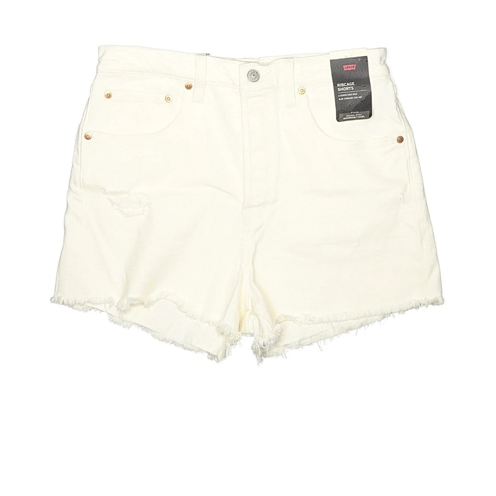 NWT Levi’s Ribcage High Rise Off White Denim Shorts Frayed Hem Size 30 - Picture 7 of 7